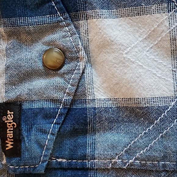 Wrangler Casual Blue & White Plaid Snap Down Front Short Sleeve Shirt M - Picture 4 of 10